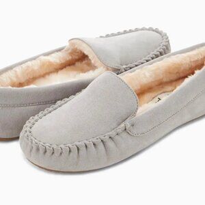 Women's Gray Moccasin Shoes Slippers NEW Indoor Outdoor